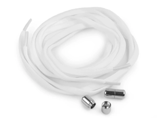 Tkaničky do bot bez zavazování bílé s kovovou spojkou – elastické